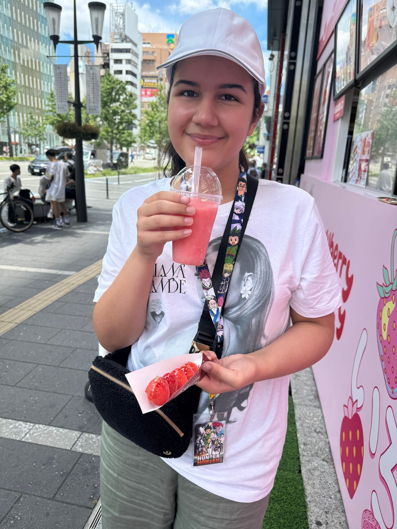 On Sunday we walked around Dotombori and Amerika-mura. Anna found a sweet treat to help her beat the heat. It’s a place