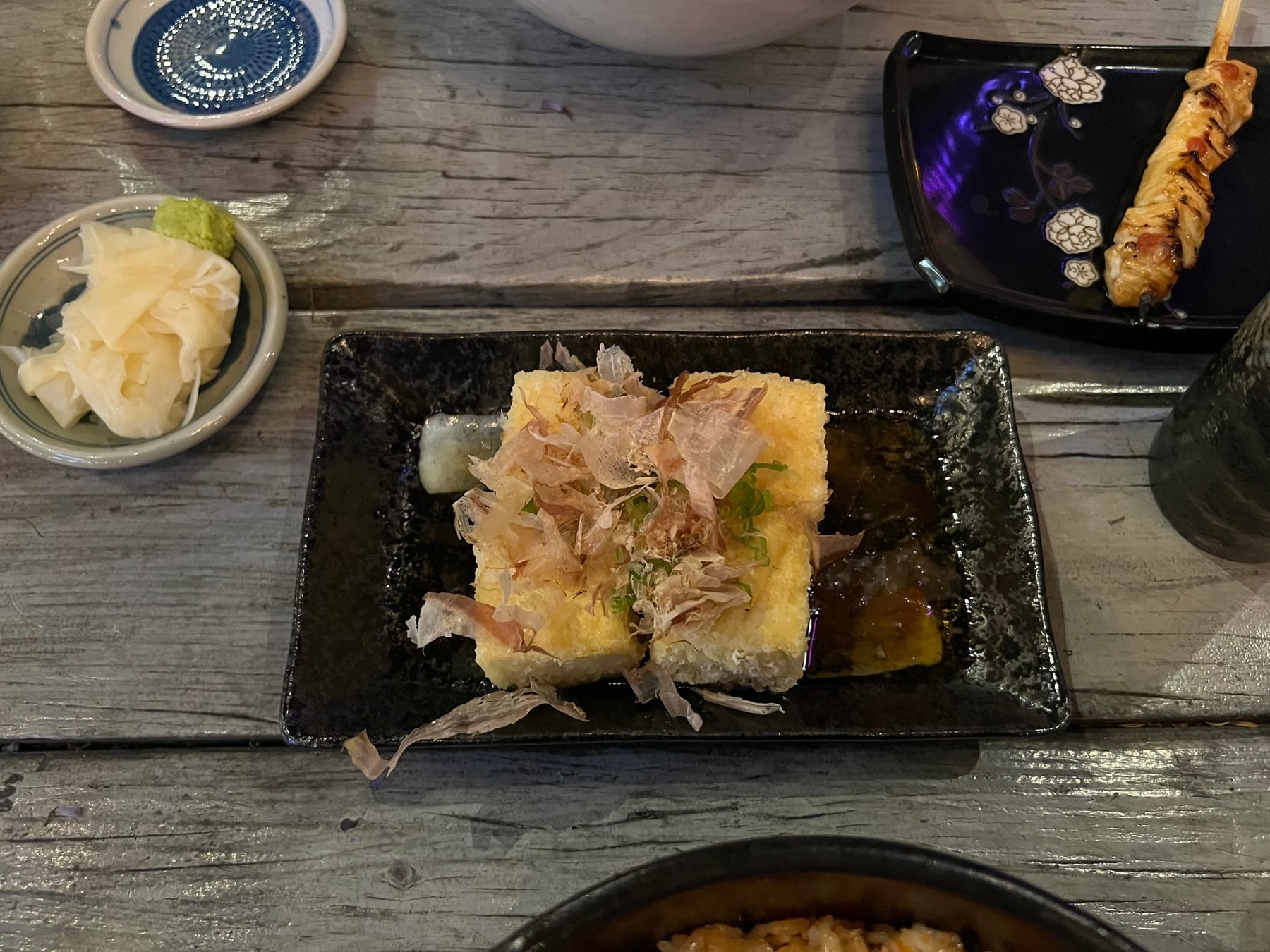Agedashi tofu with bonito flakes that danced