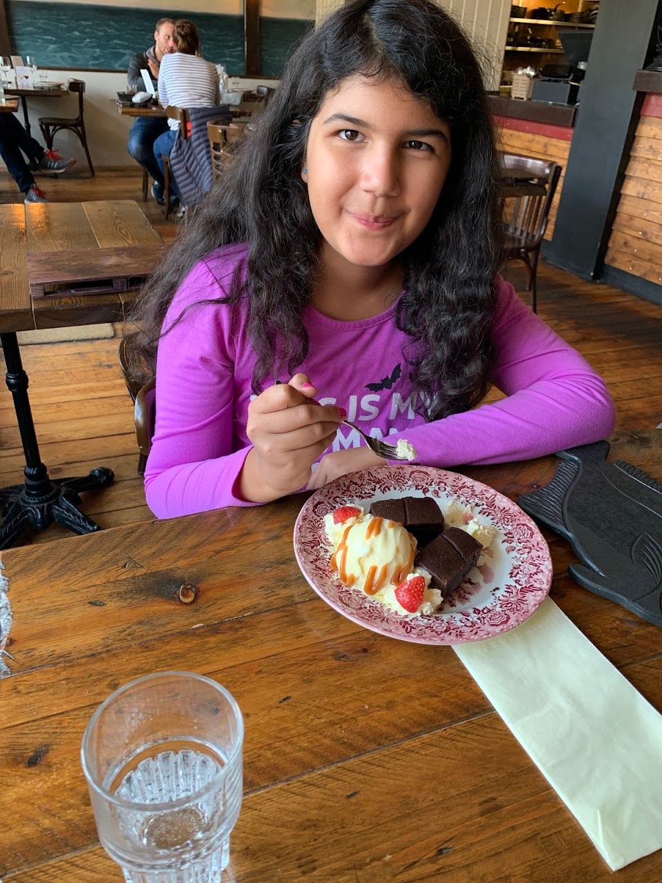 Anna was extremely happy to get lunch dessert!