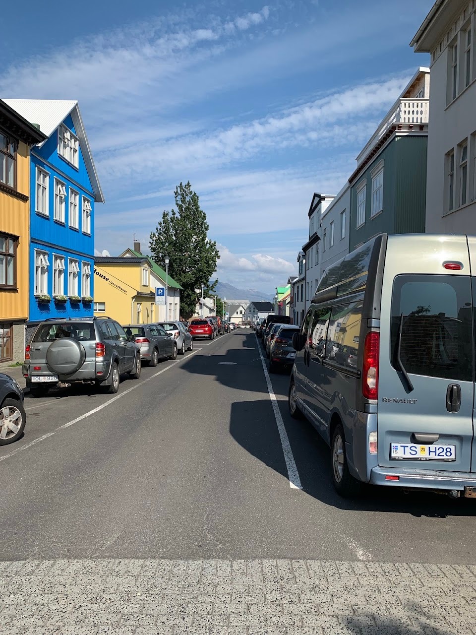 Lots of brightly-painted buildings on this street.