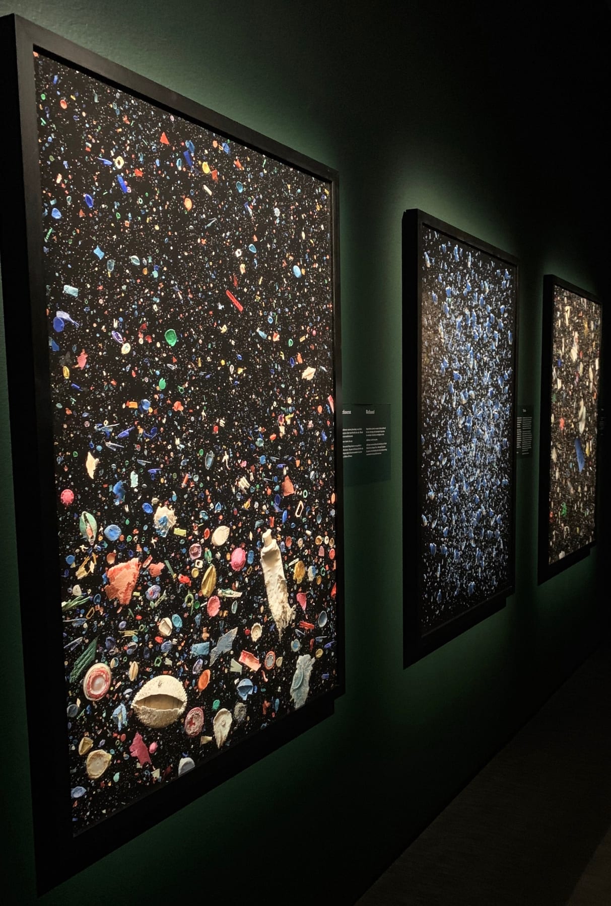The idea is that the viewer sees these beautiful, colorful designs which draws her in closer to the picture, and then sh