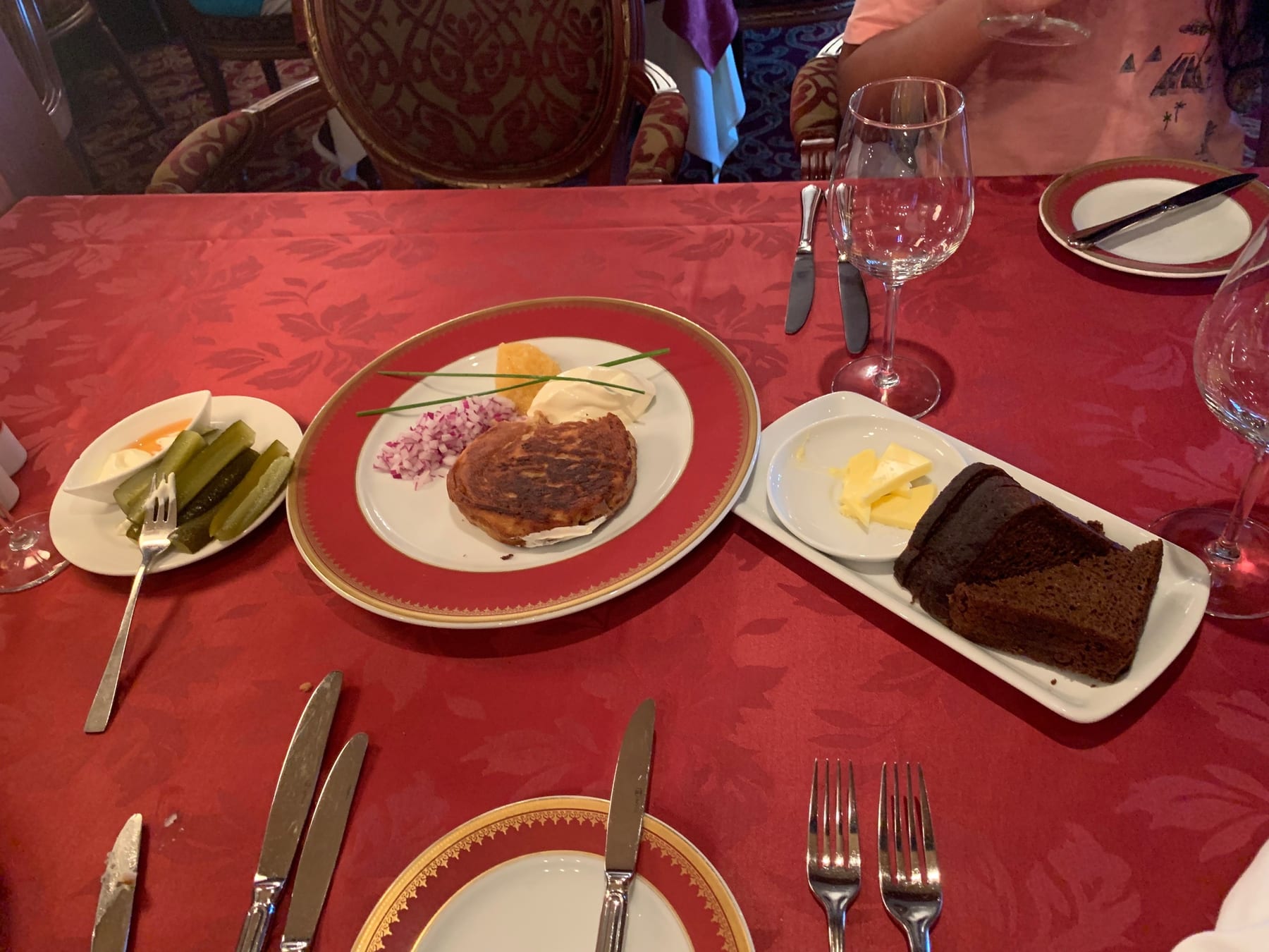 The ship had a fancy Russian restaurant and we were able to get a table. Apparently, people reserve some of the nicer re