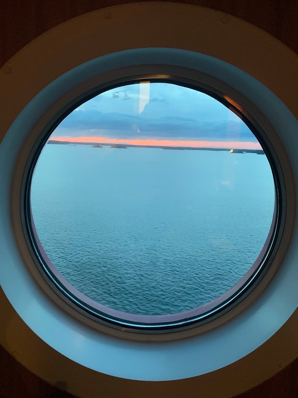 There was a beautiful sunset outside our porthole. Casey took Anna to check out the tween nightlife around 9:00pm, but t