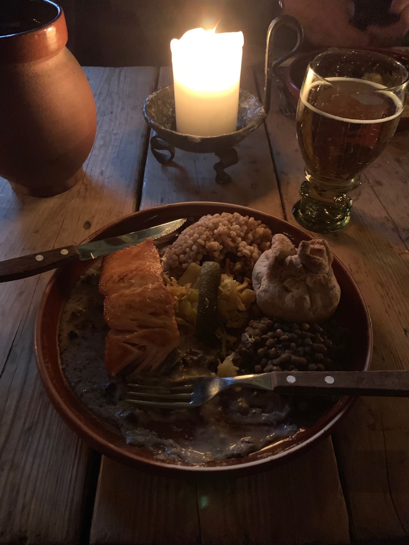 I had salmon with lentils and pickled slaw. The chef tries to keep the menu fairly authentic to what people would have e