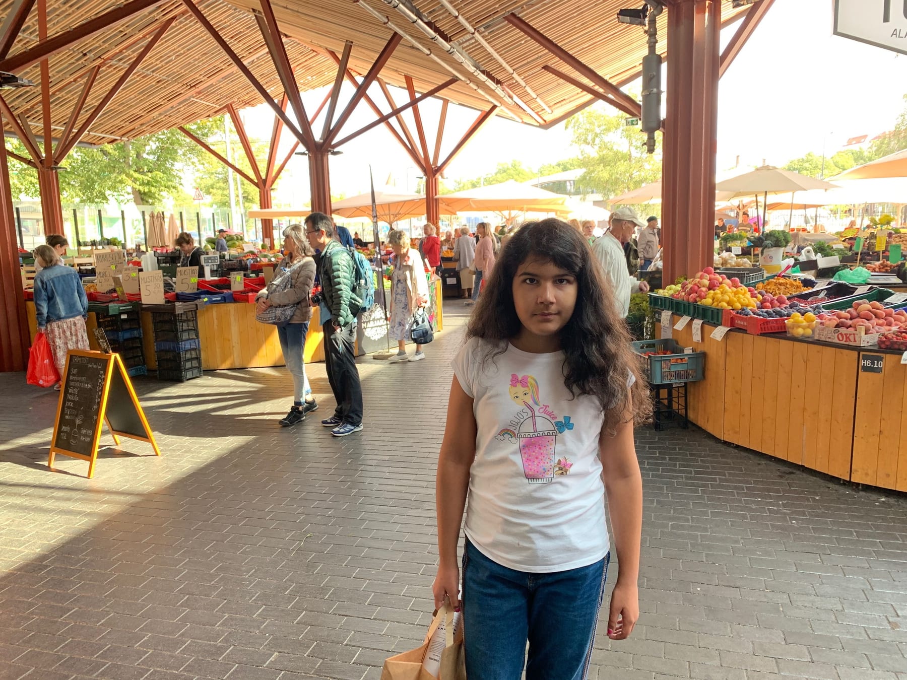 At the train station market. We bought some fresh pickles, cherries, and currants.