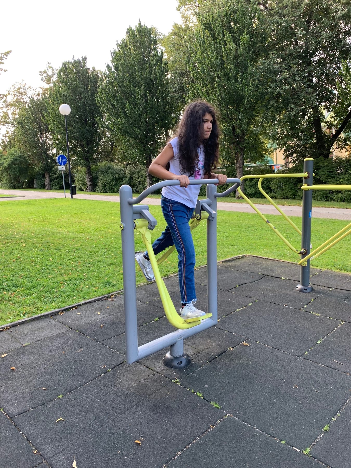 We walked through a park and Anna found a kid exerciser. The play structures were really cool; they were obviously model