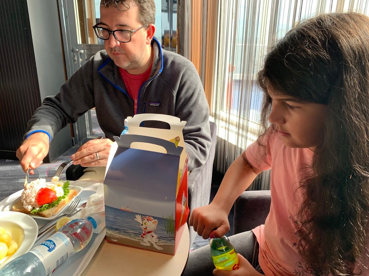 We ate some lunch on the ferry. Anna got a kid’s box without knowing what was inside (it was written in Estonian and may